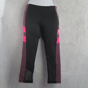 Ideology Women's Active Capri Leggings, Black Pink Multi With Side Stripe, XS